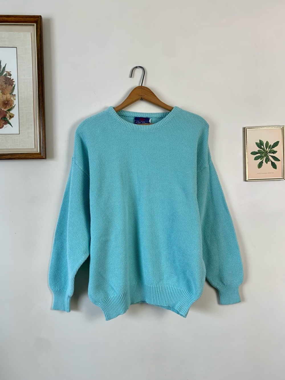 Vintage Aquamarine 100% Cotton Knit Sweater Med
